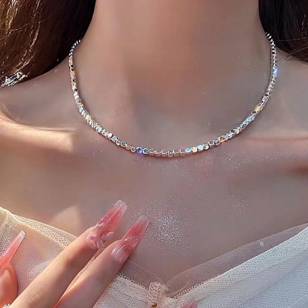 Sparkling Silver Color Choker Necklace