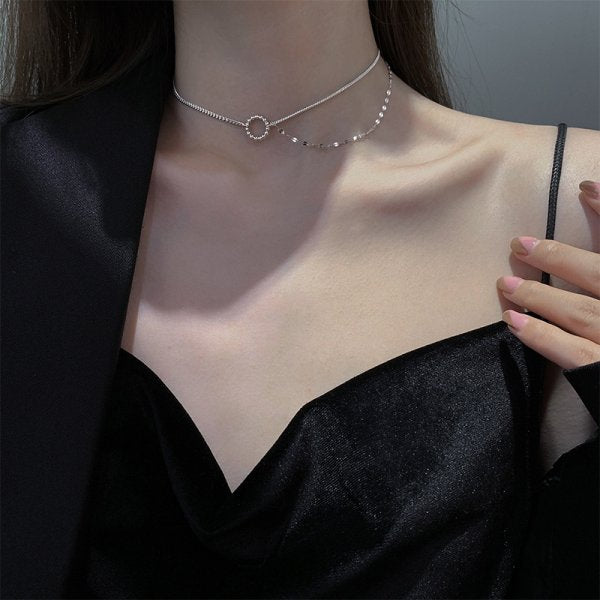 Sparkling Silver Color Choker Necklace