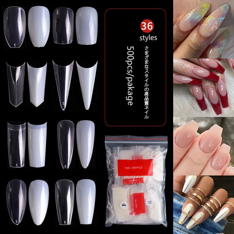 500pcs faux ongles conseils couleur transparente