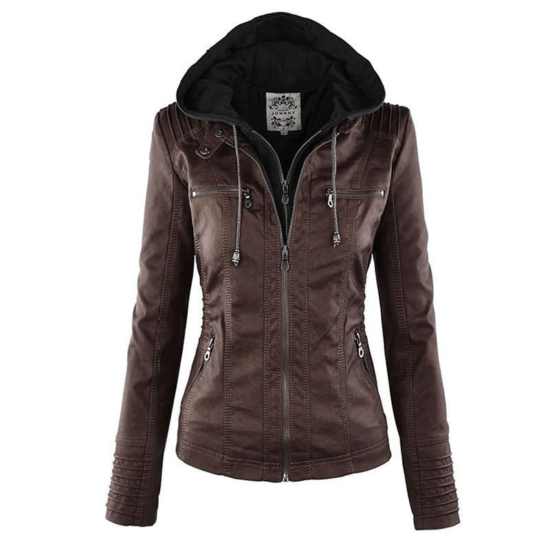 Faux Leather Jacket Women 2021 Basic Jacket Coat Female Winter Motorcycle Jacket Faux Leather Suede PU Zipper Hoodies Outerwear