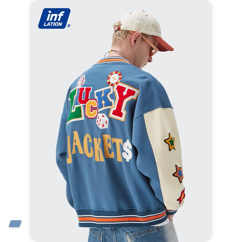 INFLATION Streetwear Vintage Baseball Veste Hommes Haute Qualité Serviette Broderie Veste Couple Polaire Bomber Manteau