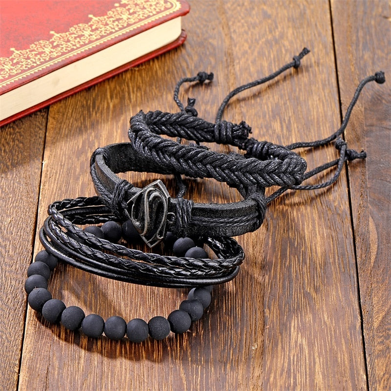 IFMIA Bracelets de perles noires vintage pour hommes