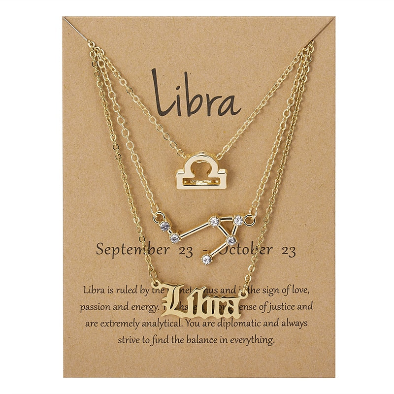 3Pcs/set 12 Zodiac Sign Necklace