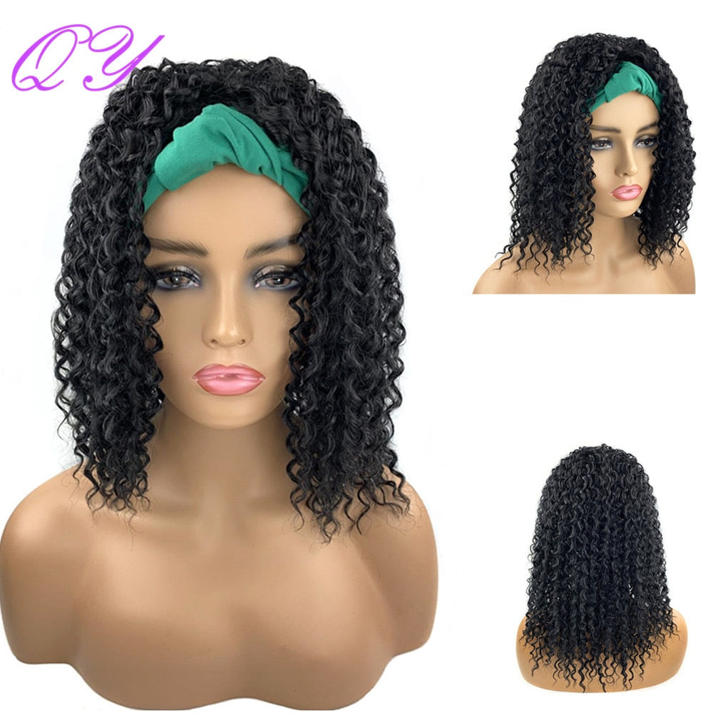 QY Hair Big Afro Kinky Curly Headband Wigs