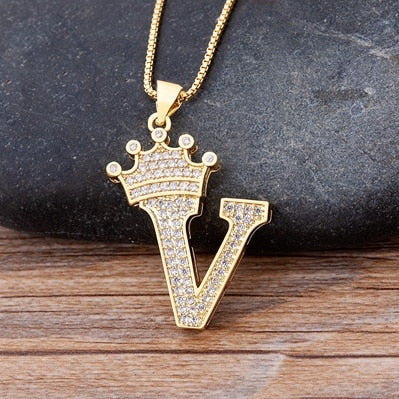 A-Z Crown Alphabet Pendant Chain