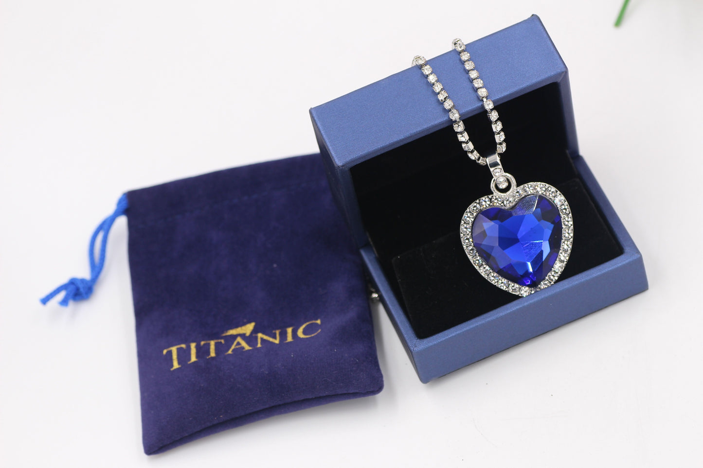 Titanic Heart of Ocean Blue Heart Love Forever Pendentif Collier + Sac en Velours