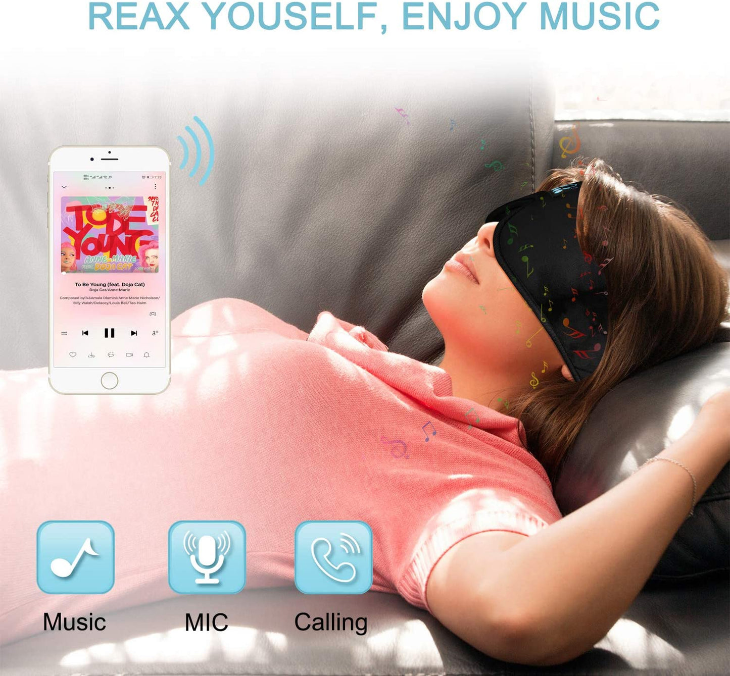 Casque de sommeil Masque pour les yeux 3D sans fil Bluetooth 5.0