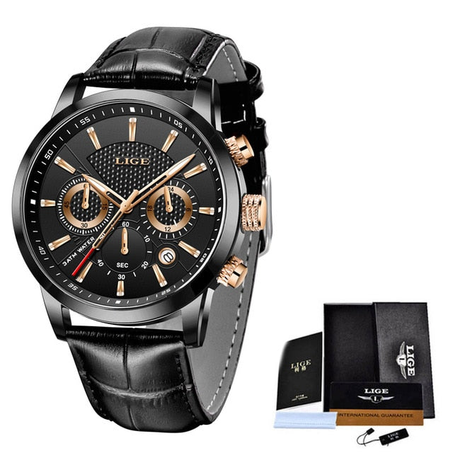 2022 New Mens Watches LIGE Top Brand Leather