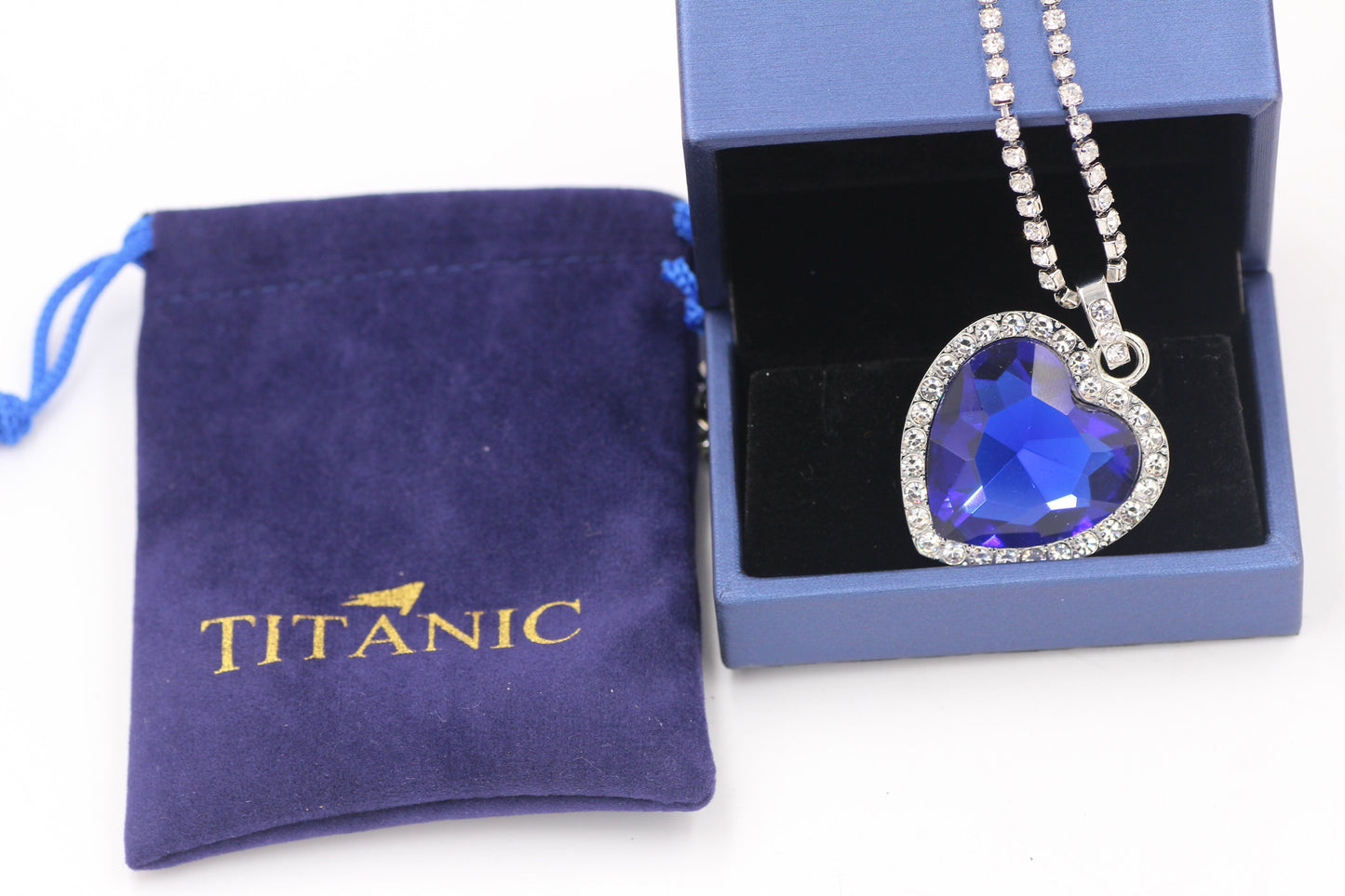 Titanic Heart of Ocean Blue Heart Love Forever Pendentif Collier + Sac en Velours