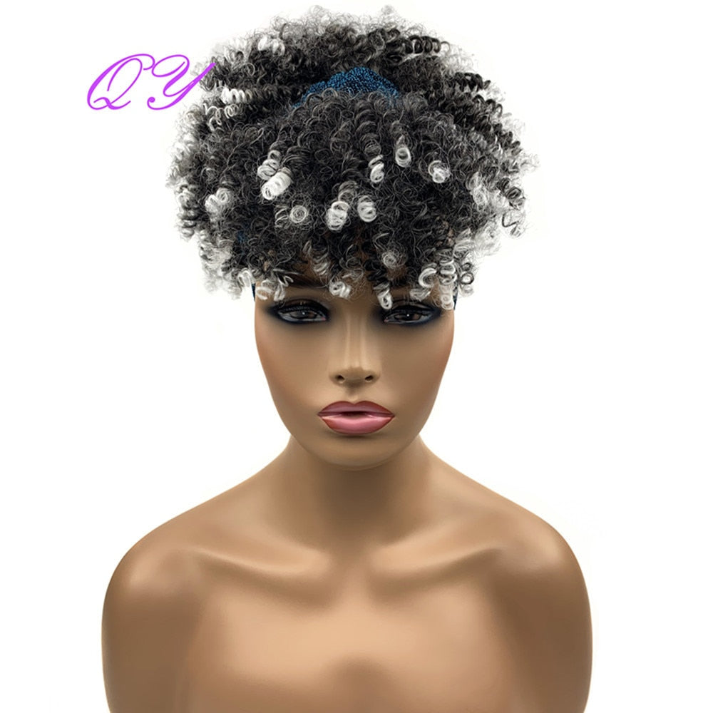 QY Hair Big Afro Kinky Curly Headband Wigs