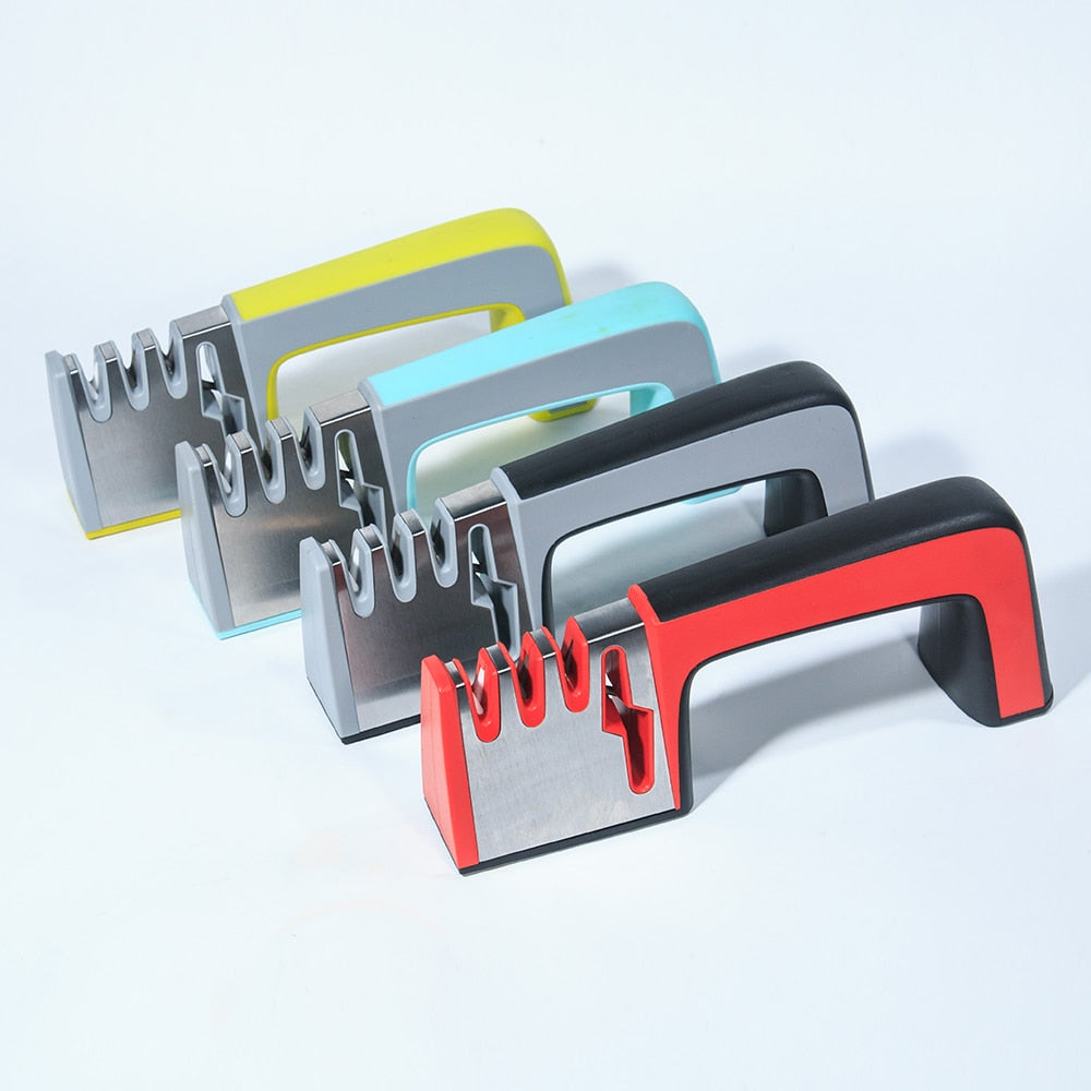 4 in 1 Knife Sharpener Ceramic Kitchen Knife Shears Scissors Sharpening Tools Diamond Coated Non-slip Base Stainless Steel