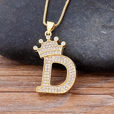 A-Z Crown Alphabet Pendant Chain