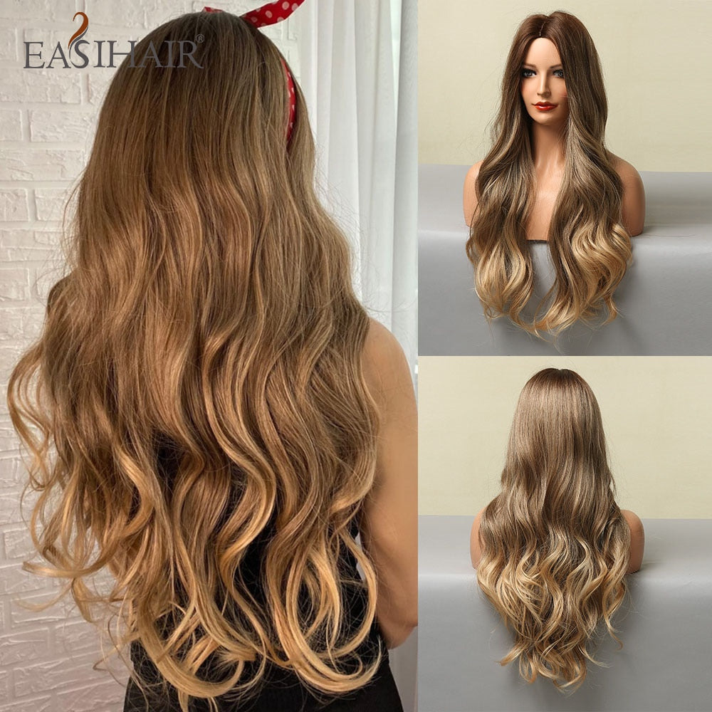 EASIHAIR Long Body Wave Light Brown Wigs