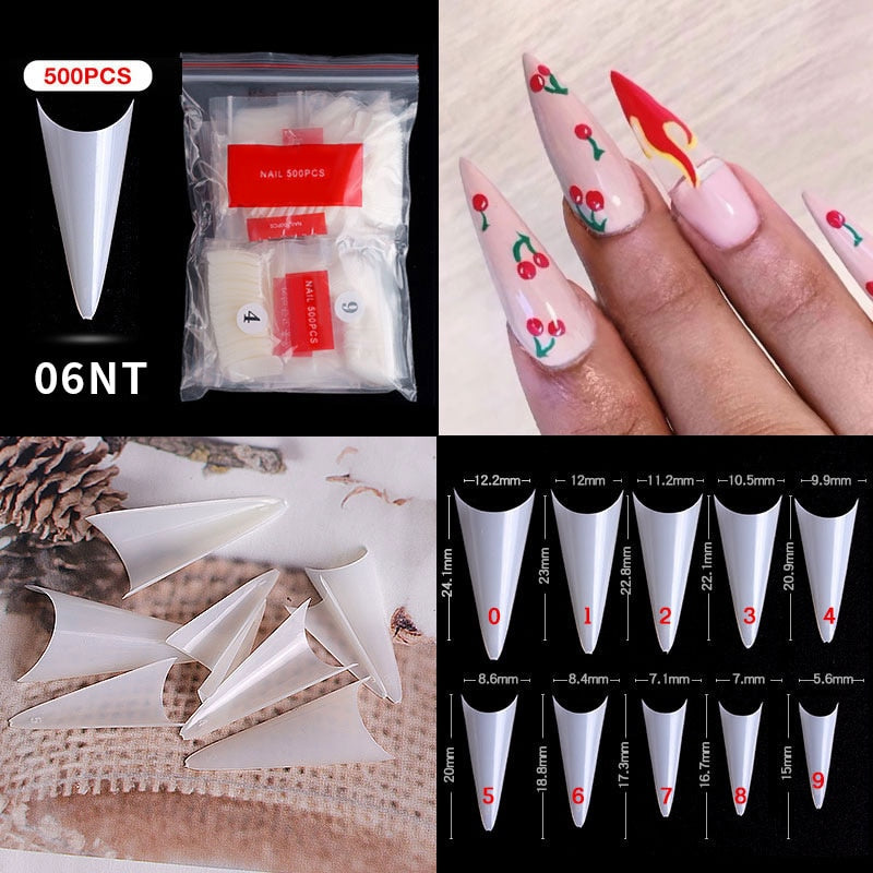 500pcs faux ongles conseils couleur transparente