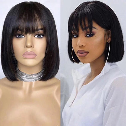 Straight Bob Wig with Bangs Cheap Human Hair