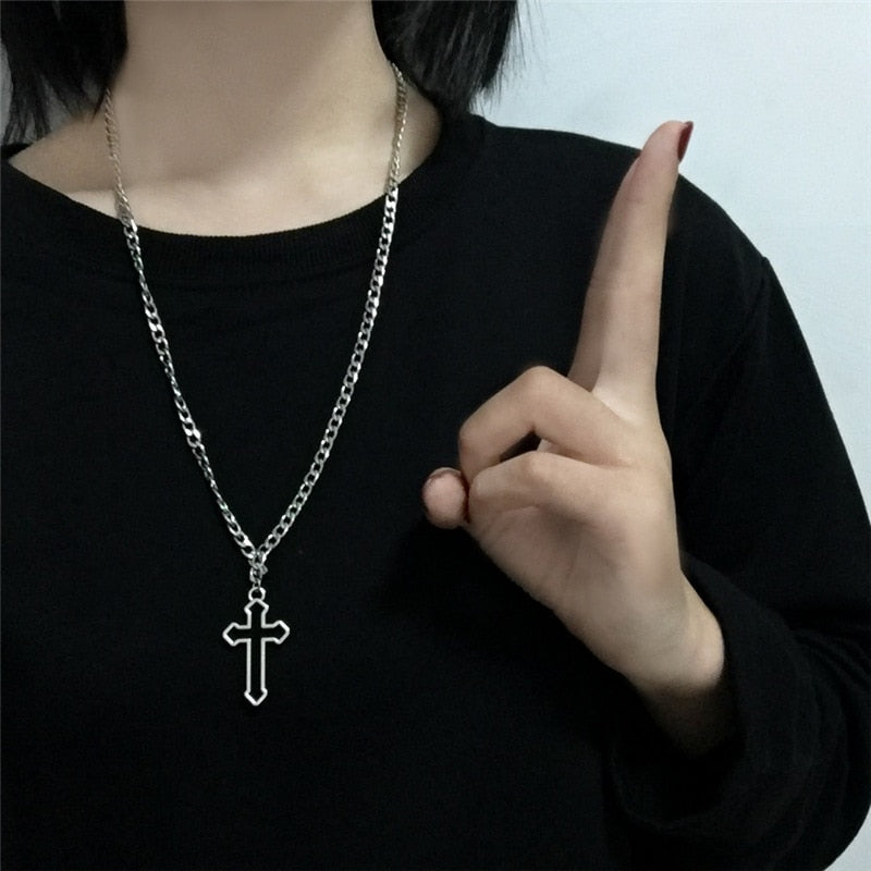 Gothic Hollow Cross Pendant Necklace