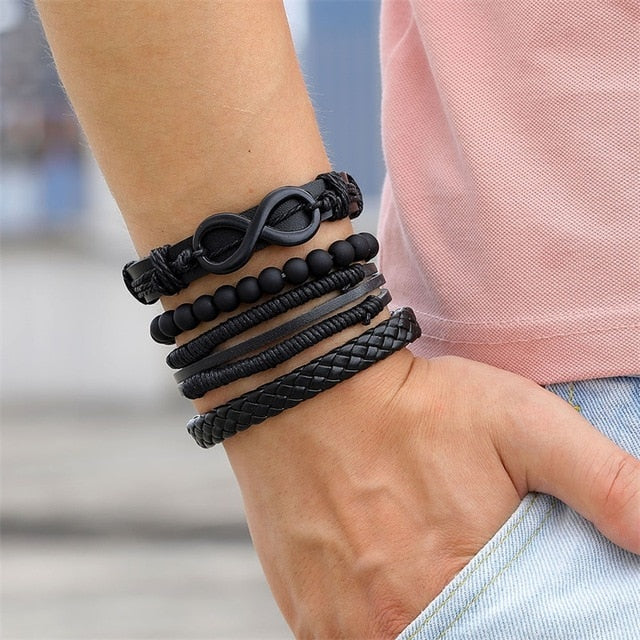 IFMIA Bracelets de perles noires vintage pour hommes