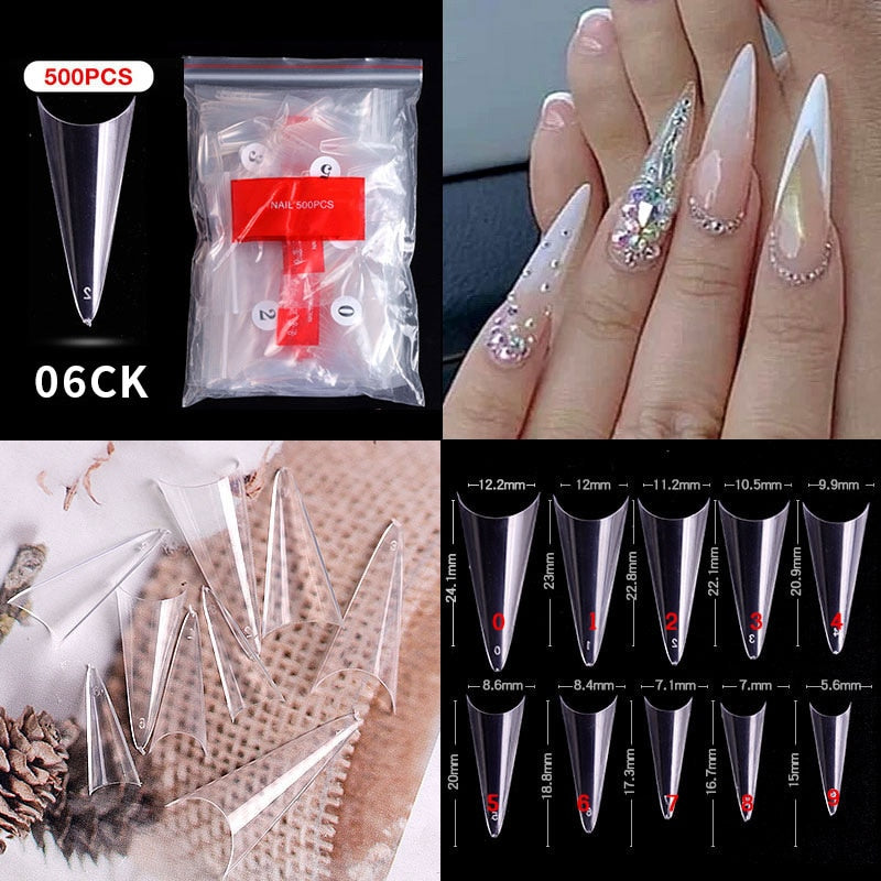 500pcs faux ongles conseils couleur transparente