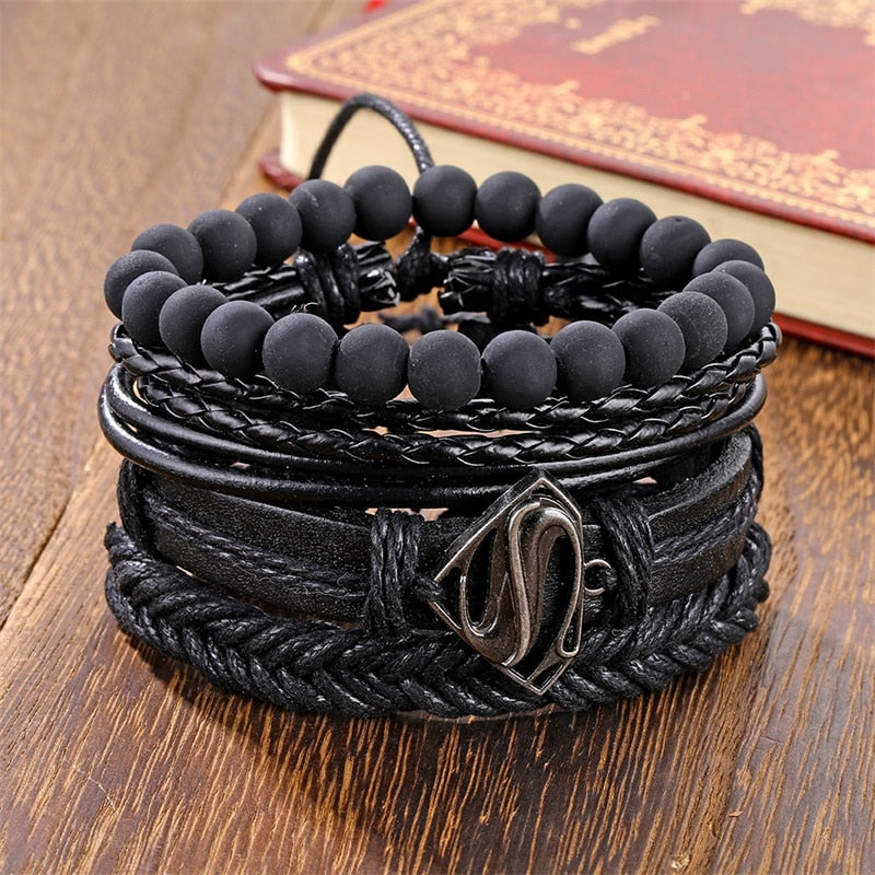 IFMIA Bracelets de perles noires vintage pour hommes