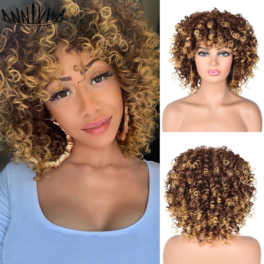 Perruques Afro Crépus Bouclés Cheveux Courts