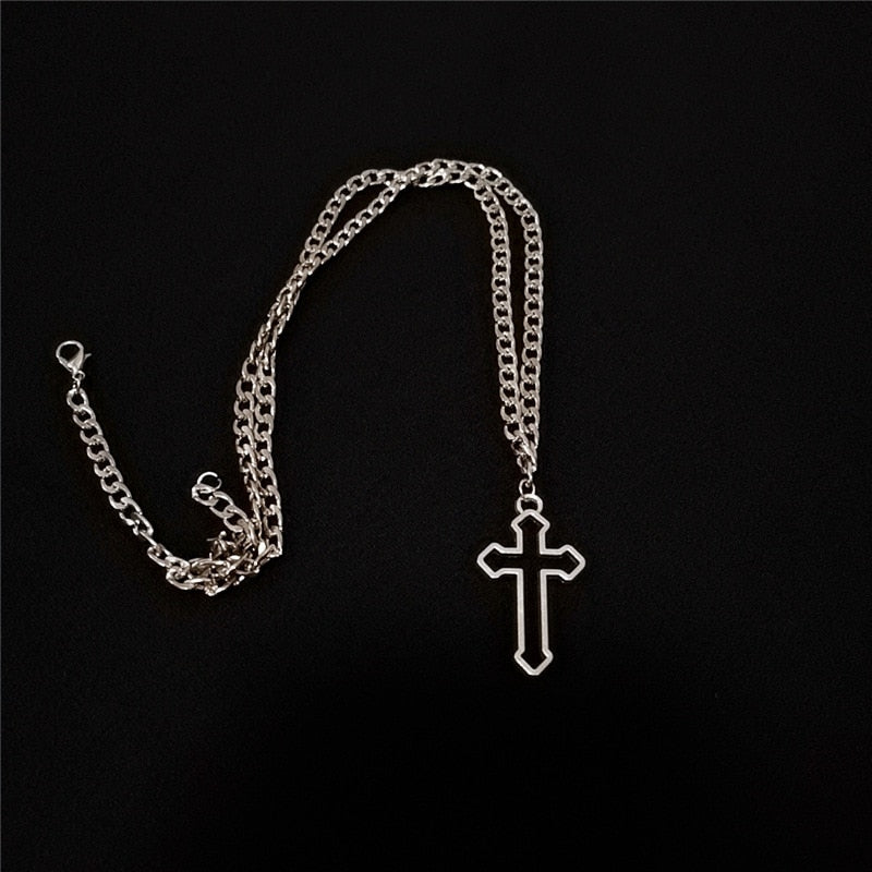 Gothic Hollow Cross Pendant Necklace