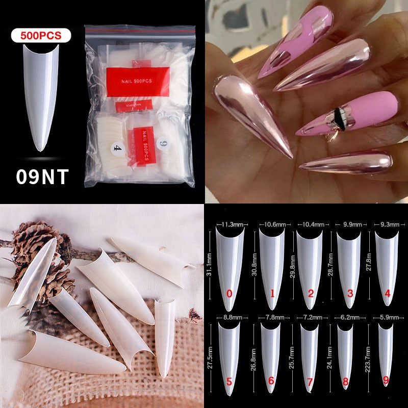 500pcs faux ongles conseils couleur transparente