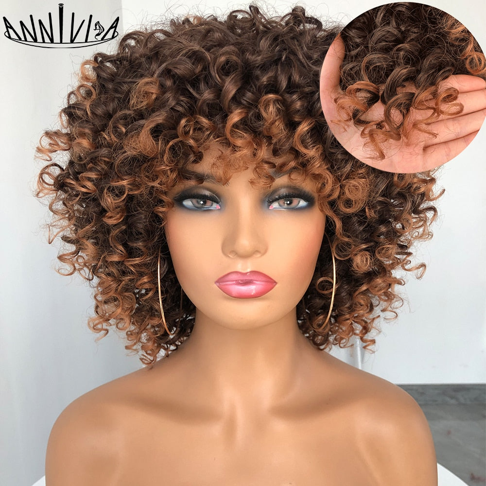 Perruques Afro Crépus Bouclés Cheveux Courts