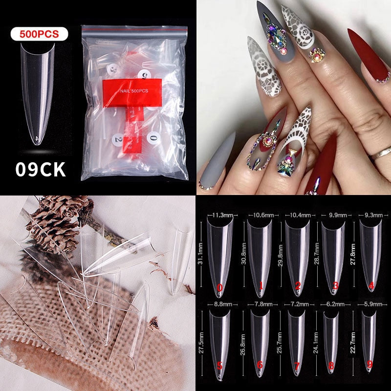 500pcs faux ongles conseils couleur transparente