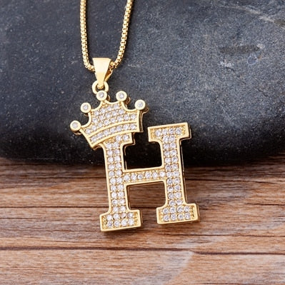 A-Z Crown Alphabet Pendant Chain