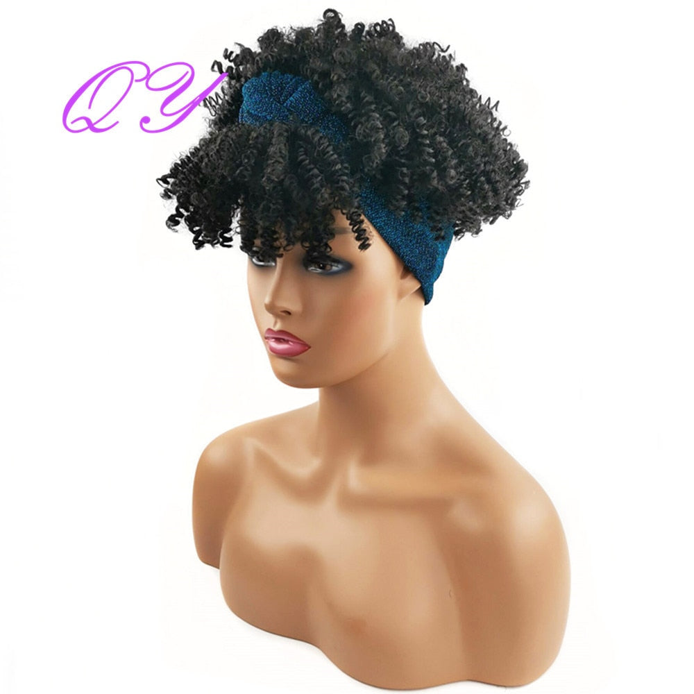 QY Hair Big Afro Kinky Curly Headband Wigs