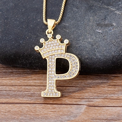 A-Z Crown Alphabet Pendant Chain