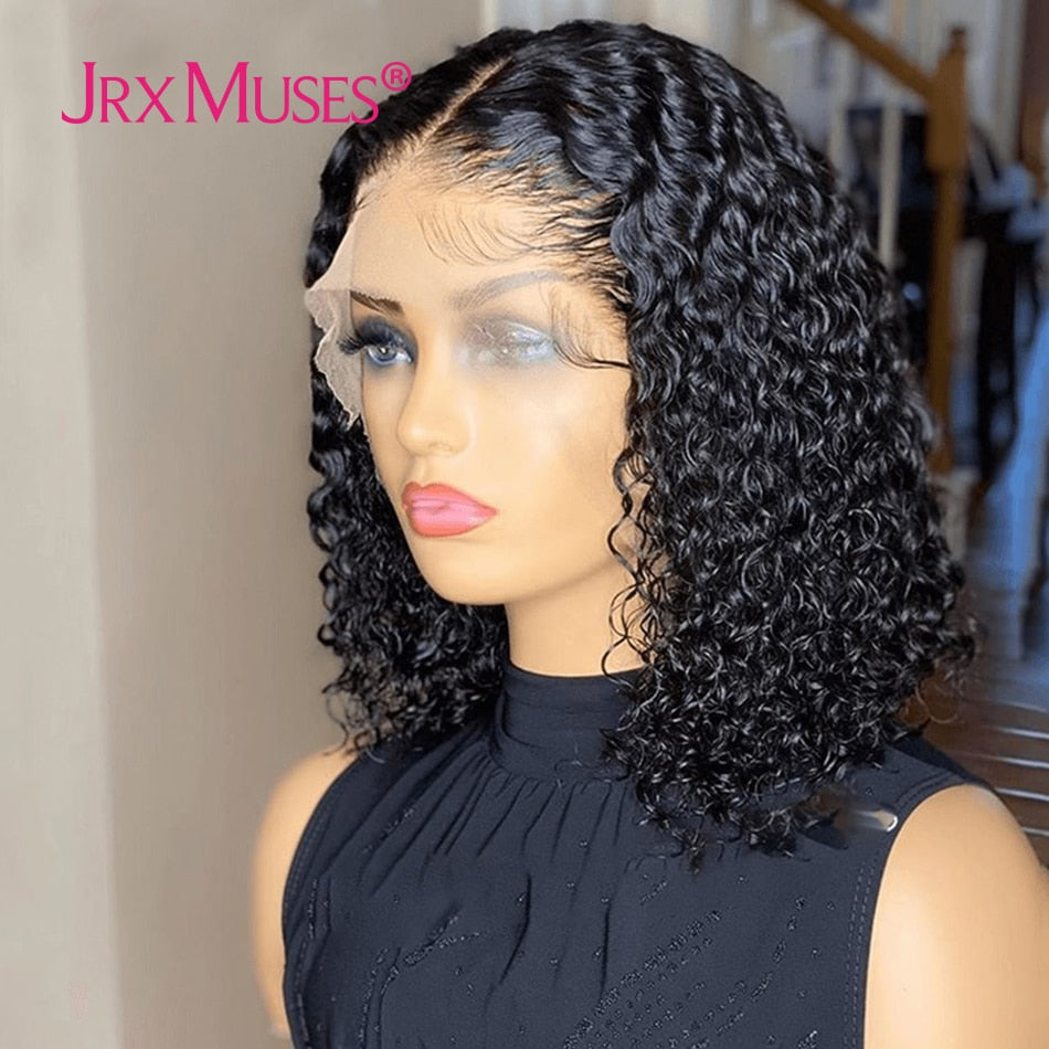 Short Bob Curly Lace Part Human Hair Wigs 4x4