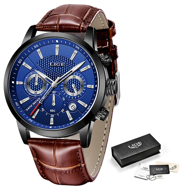 2022 New Mens Watches LIGE Top Brand Leather