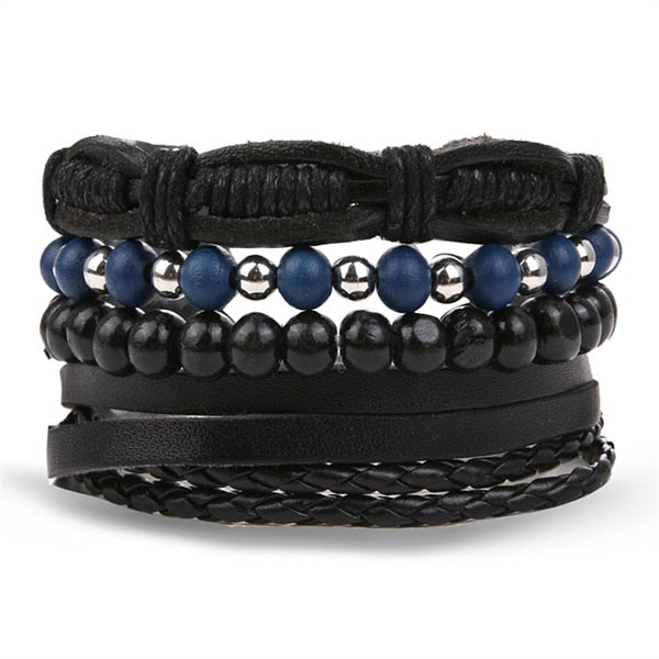 IFMIA Bracelets de perles noires vintage pour hommes