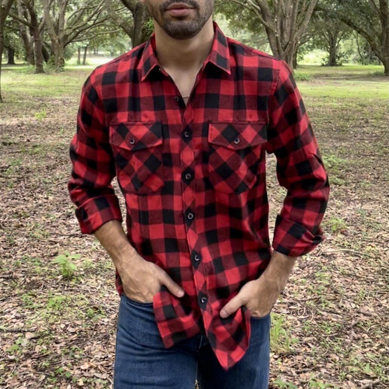 Men Casual Plaid Flannel Shirt