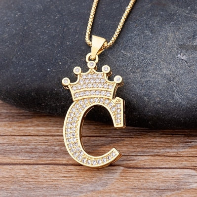 A-Z Crown Alphabet Pendant Chain