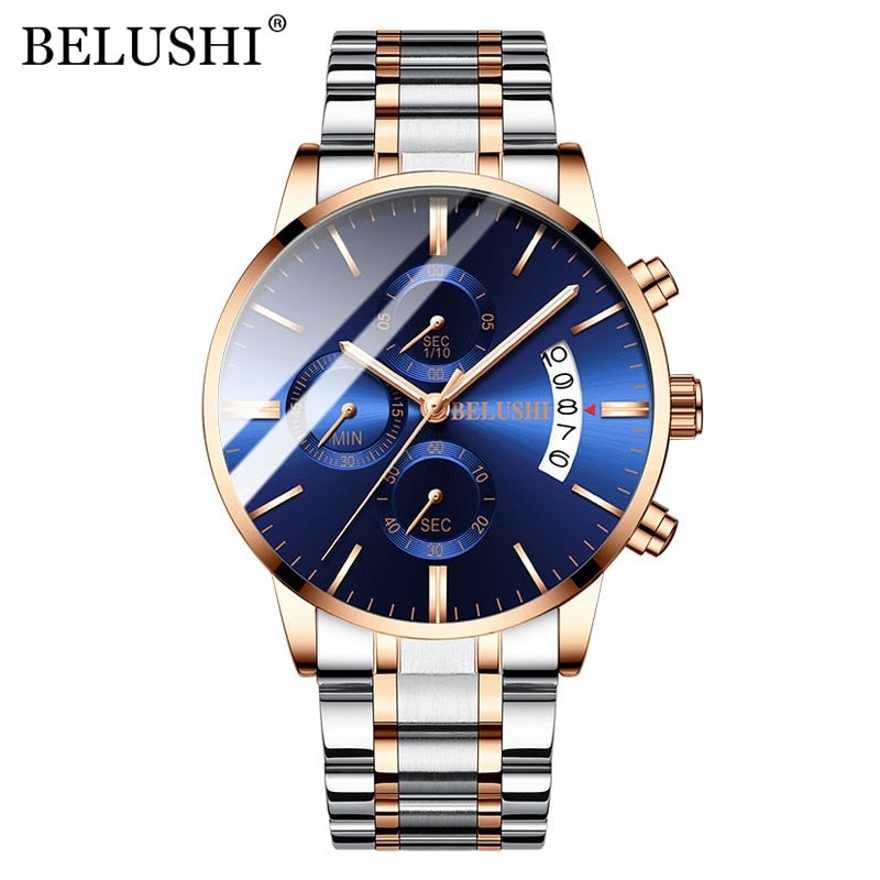 BELUSHI Mens Watches Full Steel Chronograph