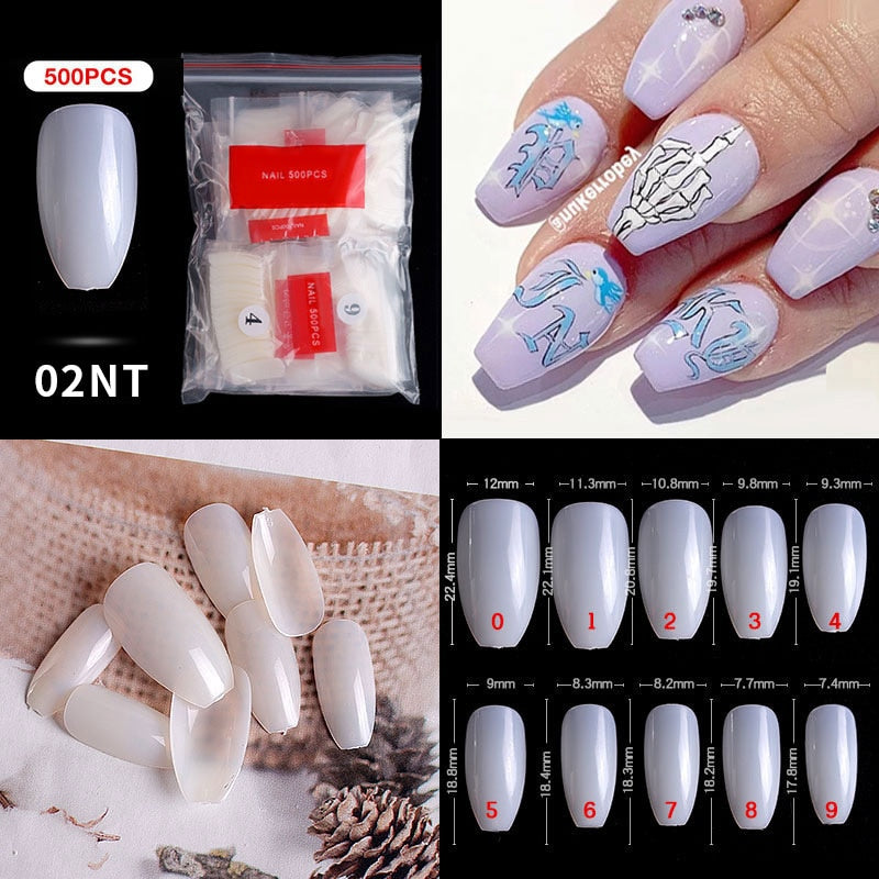 500pcs faux ongles conseils couleur transparente