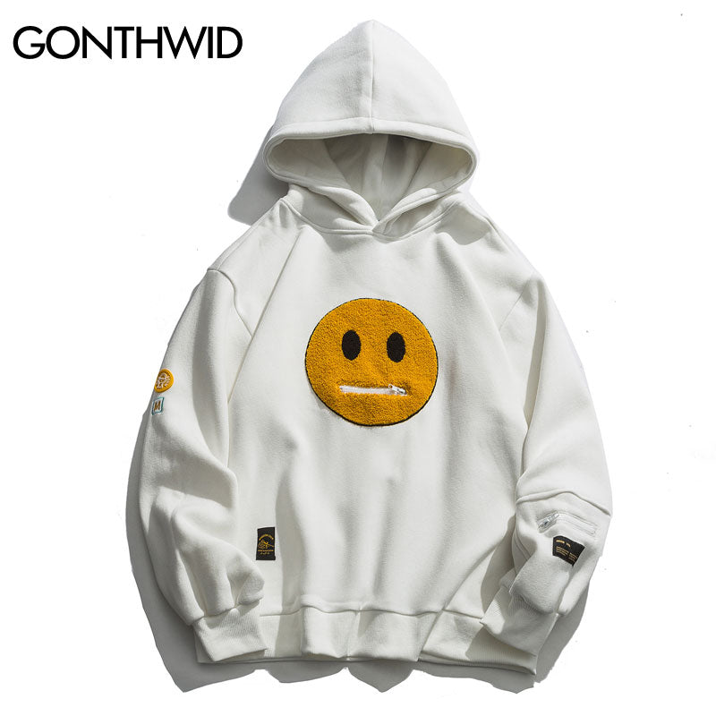 GONTHWID poche à fermeture éclair sourire visage Patchwork polaire sweats à capuche Streetwear hommes Hip Hop pull décontracté à capuche hommes hauts