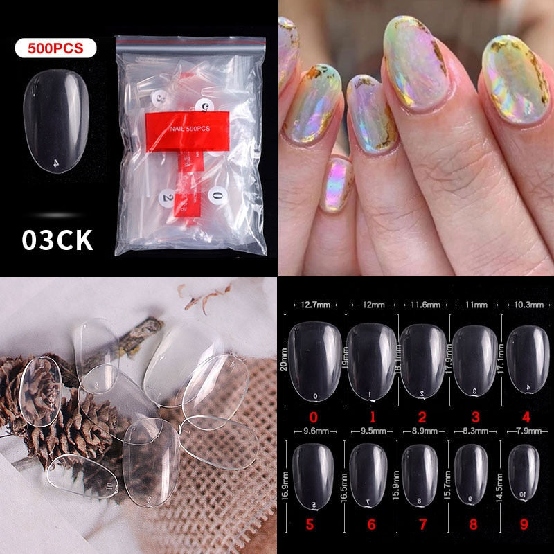 500pcs faux ongles conseils couleur transparente