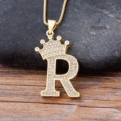 A-Z Crown Alphabet Pendant Chain