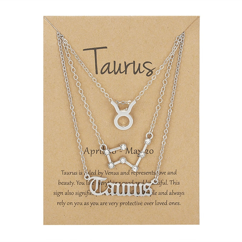 3Pcs/set 12 Zodiac Sign Necklace