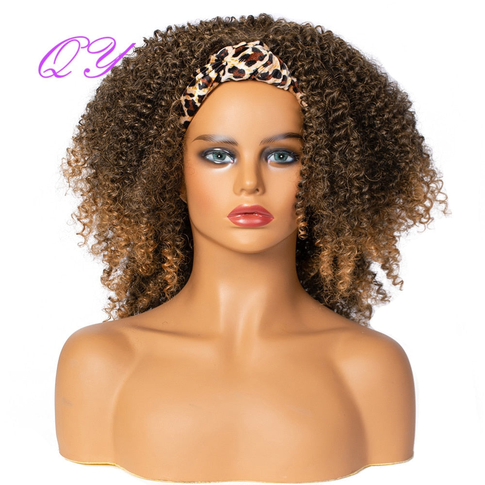 QY Hair Big Afro Kinky Curly Headband Wigs