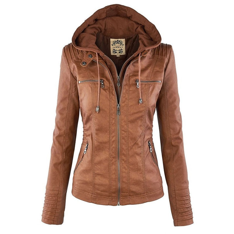 Faux Leather Jacket Women 2021 Basic Jacket Coat Female Winter Motorcycle Jacket Faux Leather Suede PU Zipper Hoodies Outerwear