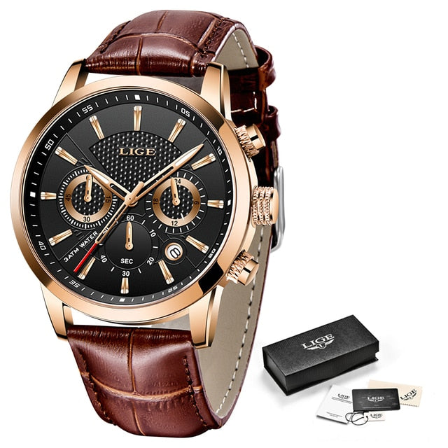 2022 New Mens Watches LIGE Top Brand Leather