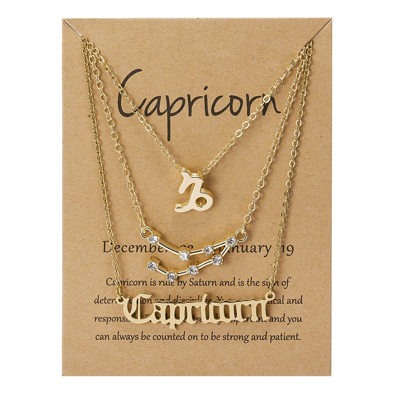 3Pcs/set 12 Zodiac Sign Necklace