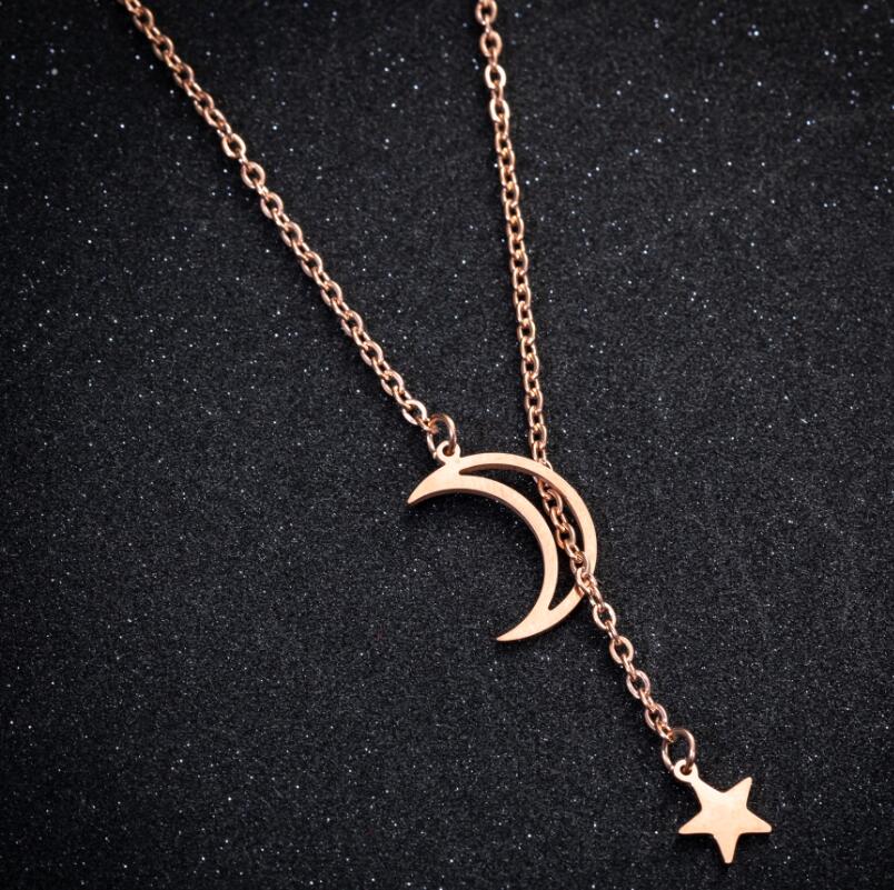 Simple Y Chain Hollow Moon Necklaces