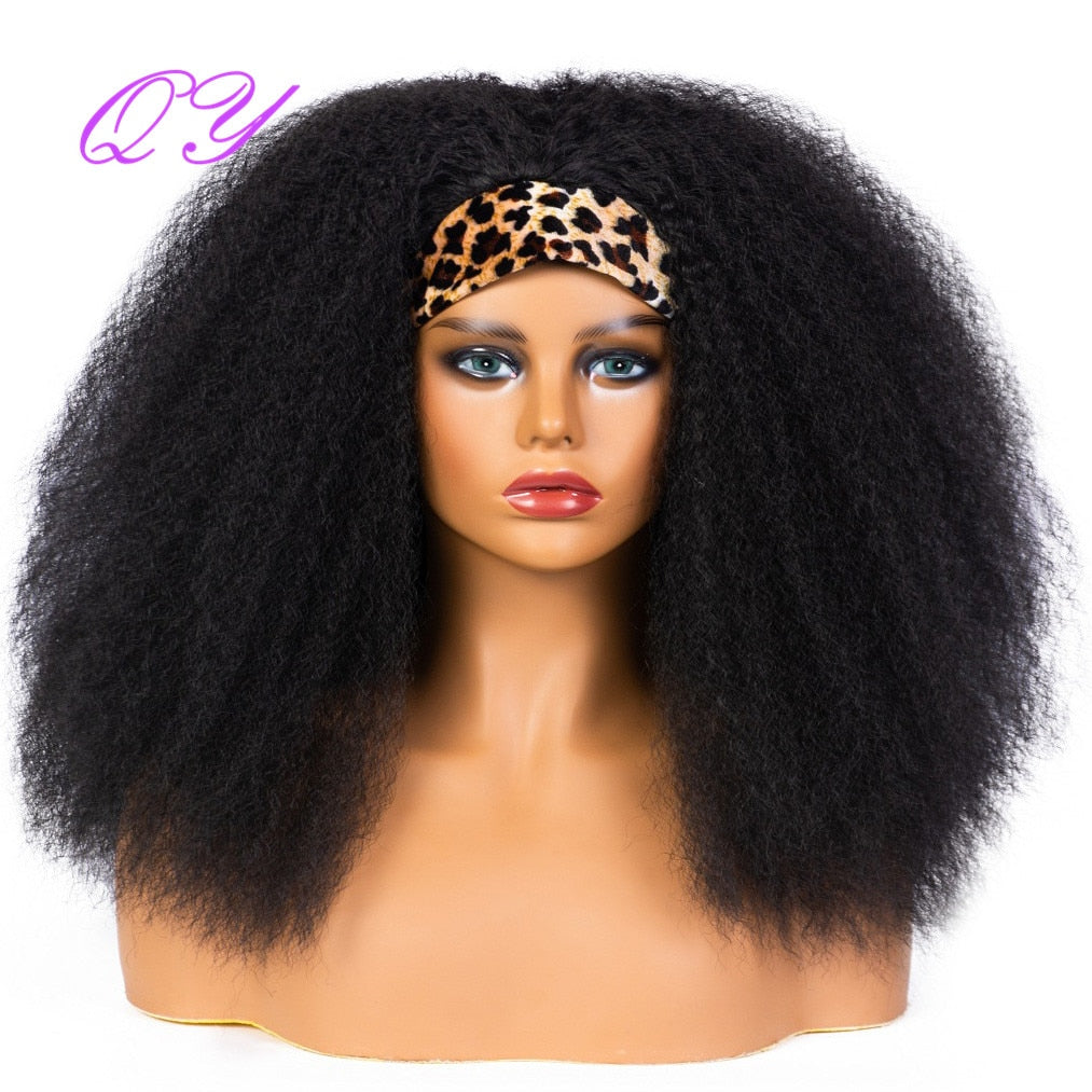 QY Hair Big Afro Kinky Curly Headband Wigs