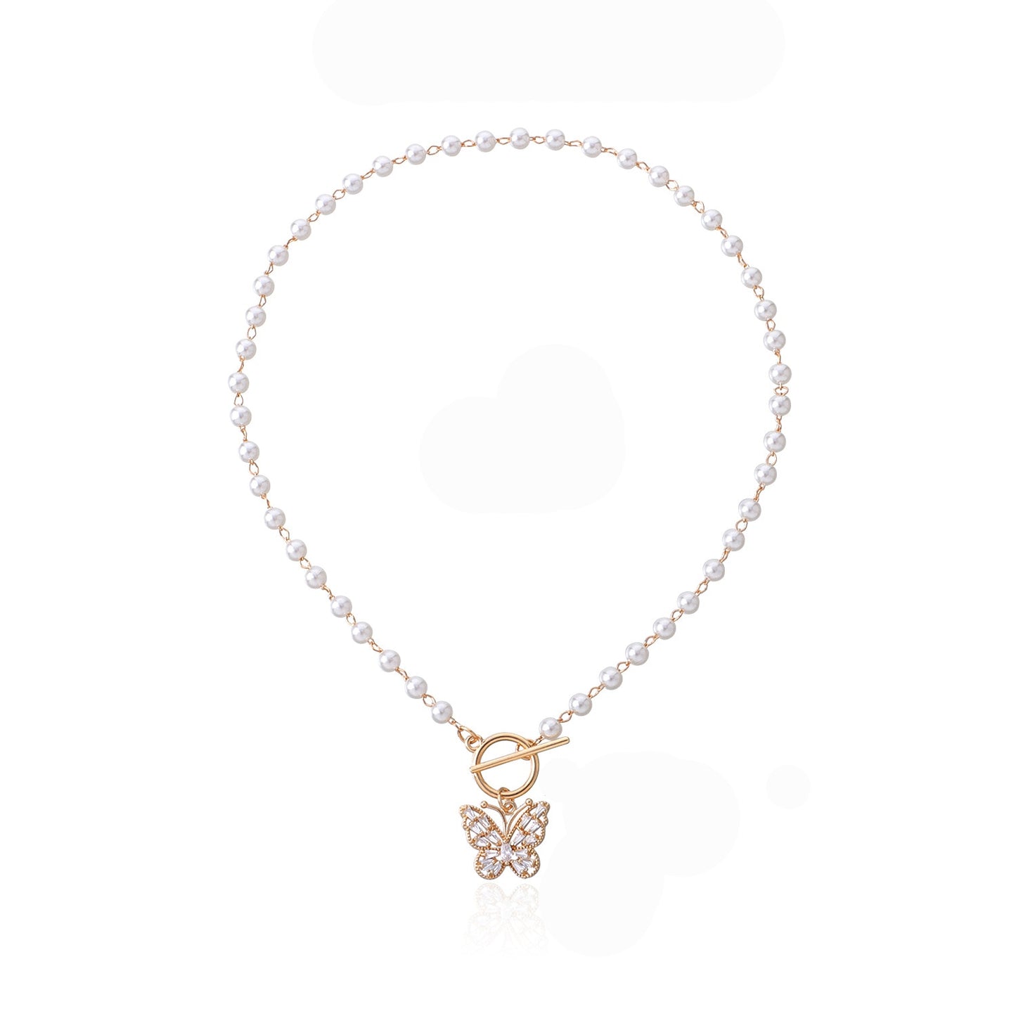 Antique Pearl Chain Necklace With Butterfly