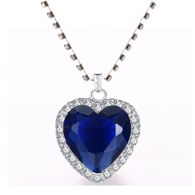 Titanic Heart of Ocean Blue Heart Love Forever Pendentif Collier + Sac en Velours